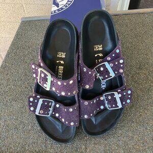 Birkenstock Arizona Purple Suede Rivet Sandals